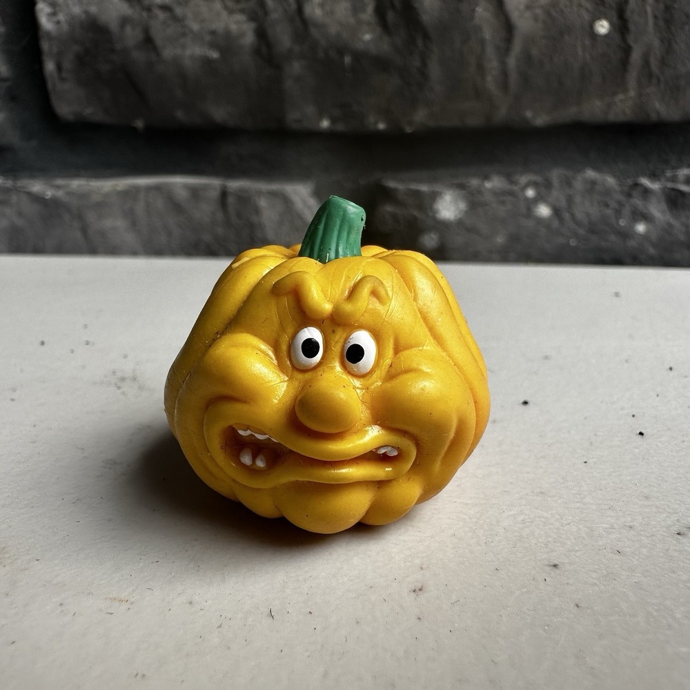 Vintage Halloween Miniature RUSS Crazy Face Anthropomorphic Pumpkin Rubber